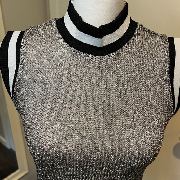 NWT BB Dakota Metallic Silver Knit Mock Neck Sleeveless Top, Size Small - Picture 2 of 15